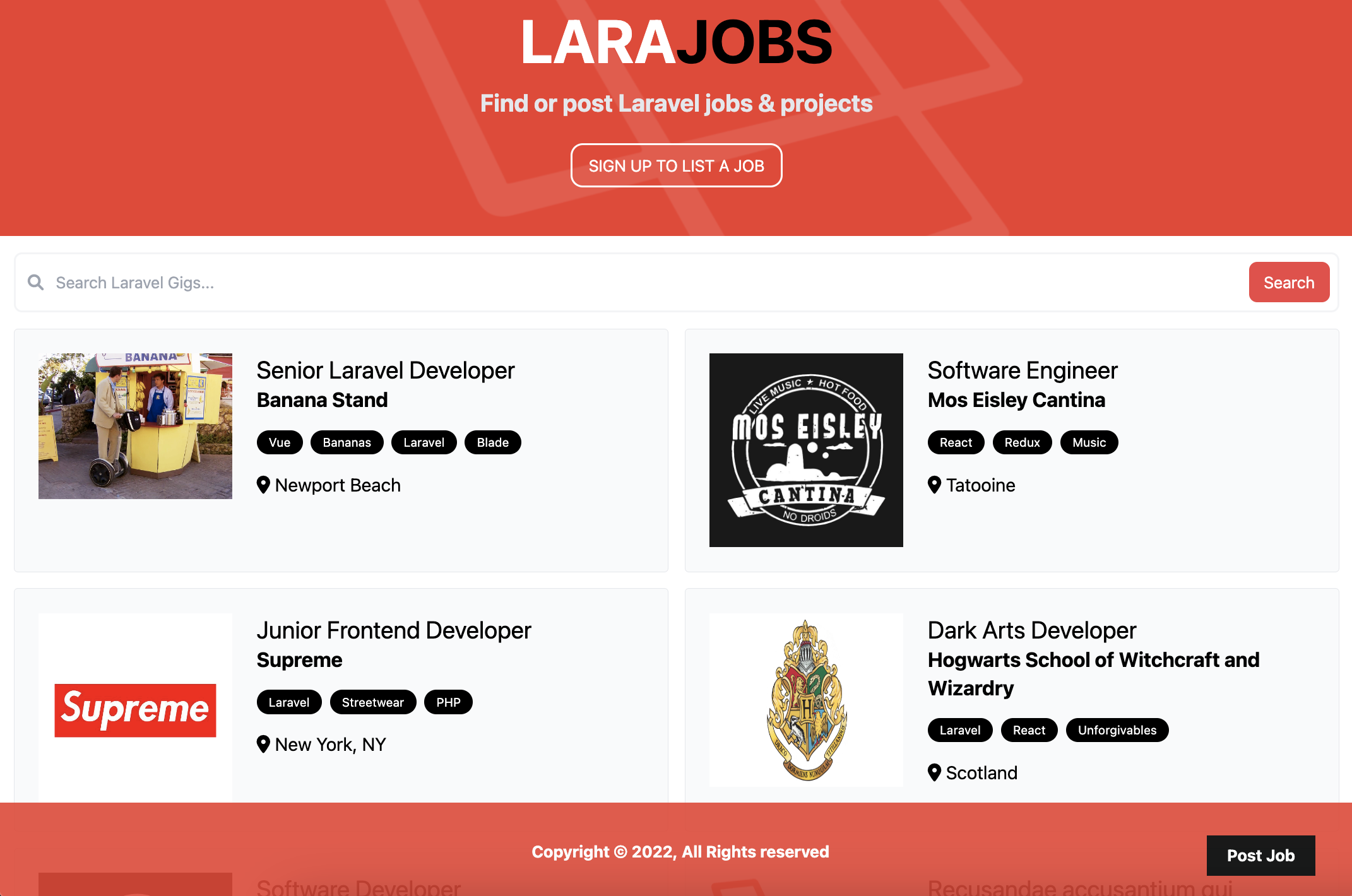 LaraJobs job board interface for Laravel job listings